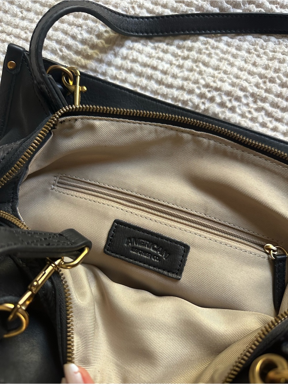 Black Genuine Leather Shoulder Bag with Gold Hardware - Picture 10 of 16